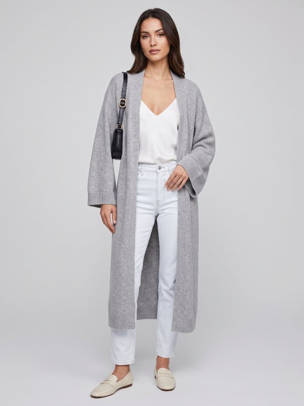 Women's Gray Oversized Long Knit Cardigan Open Front Relaxed Duster Sweater - Picture 1 of 3